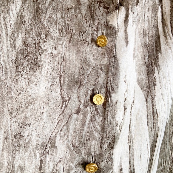 Escada Silk Blouse Taupe Cream Marble Print Button Up Shirt Top Size 44 14 - Picture 6 of 10